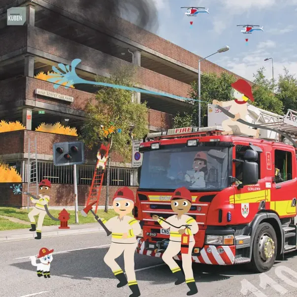 Barnehagekuben banner brannstasjon