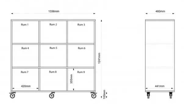 Freja skolereol 9 rom hvit