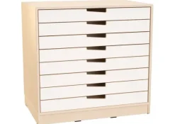 Hedda M kartongreol med skuffer hvit