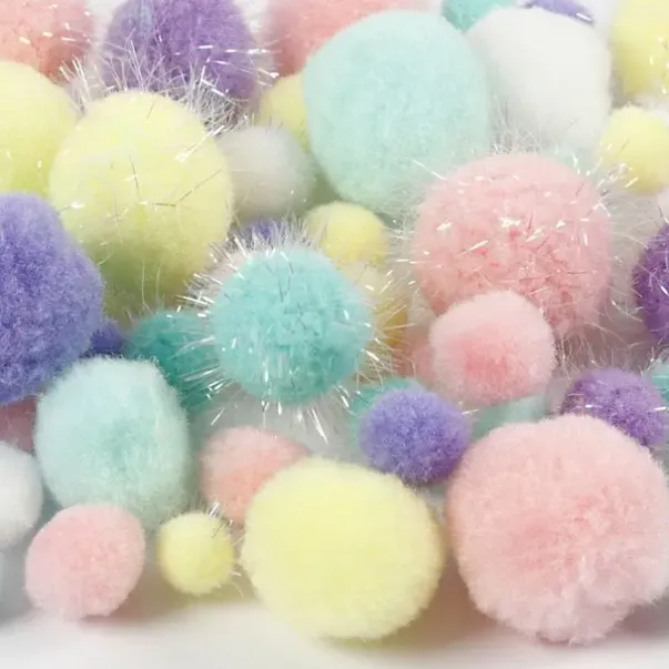 Pompons pastell med glitter
