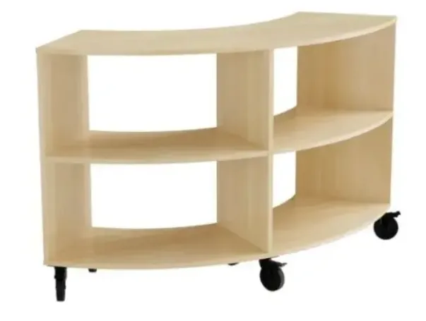 Stig reol 4 rom buet 90°med hjul bjørk