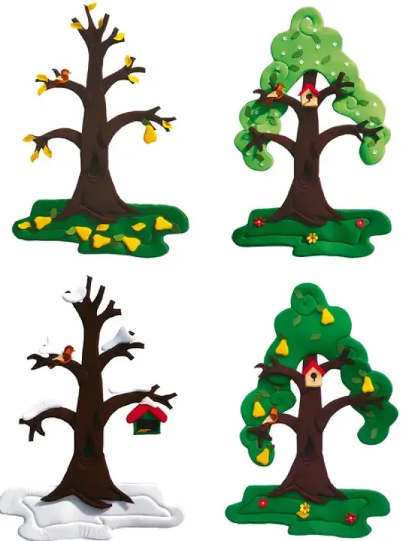 Veggdekorasjon pæretre i 4 årstider